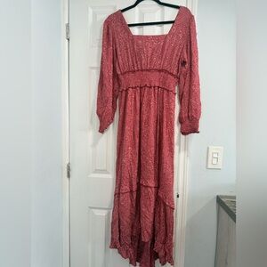Angie Red Long Sleeve Boho Dress